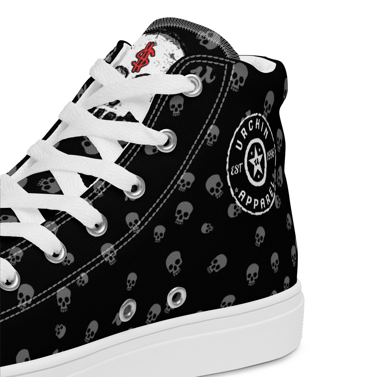 URCHIN Footwear 'SKULL STORM'. Mens high tops. Black or White Detailing Option. Choice of Sizes.