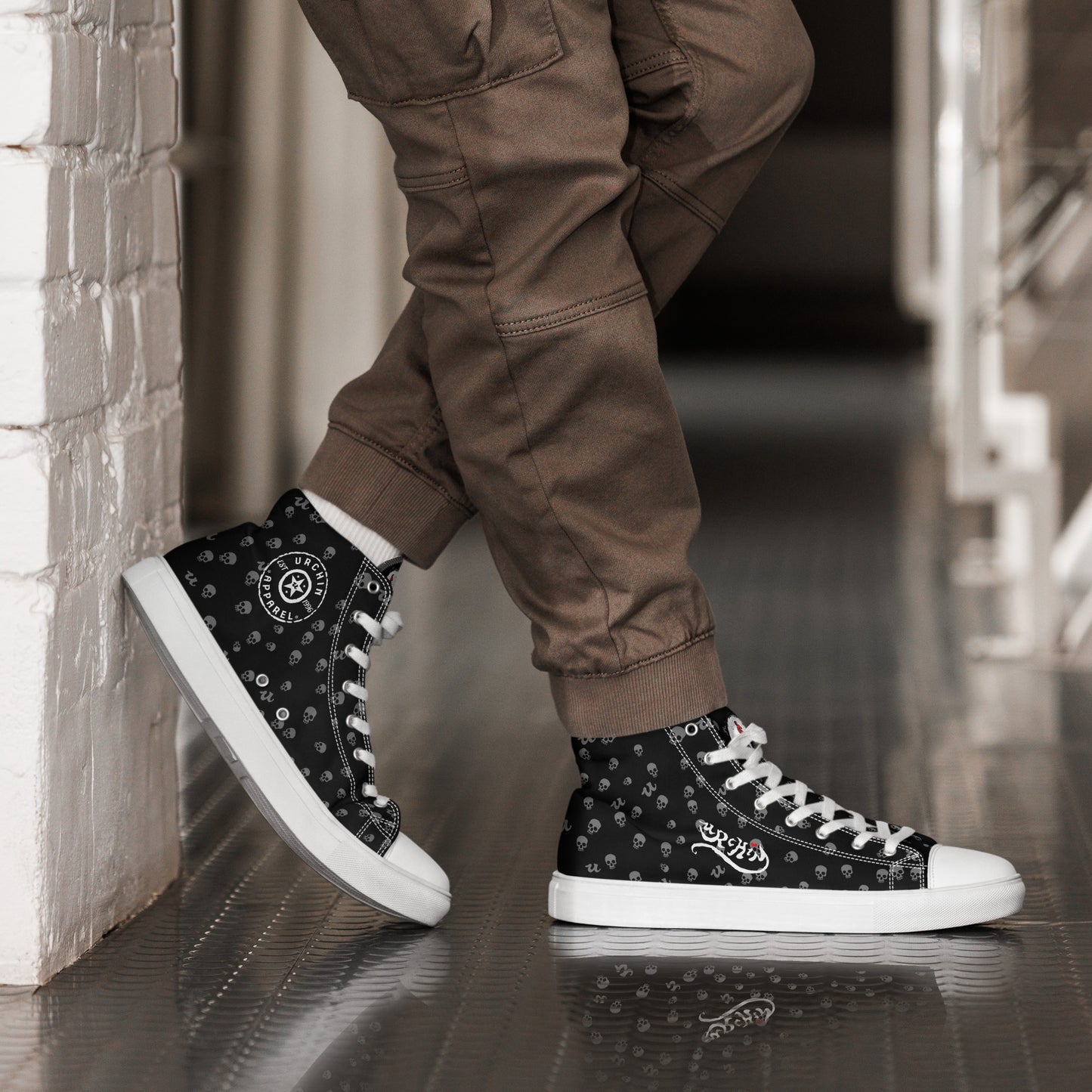 URCHIN Footwear 'SKULL STORM'. Mens high tops. Black or White Detailing Option. Choice of Sizes.