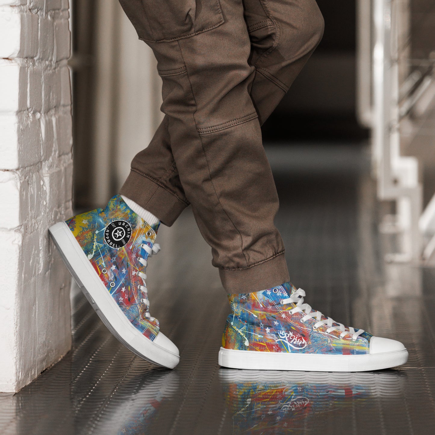 URCHIN Footwear 'FLAGS'. Mens High Tops. Black or White Detailing Option. Choice of Sizes.