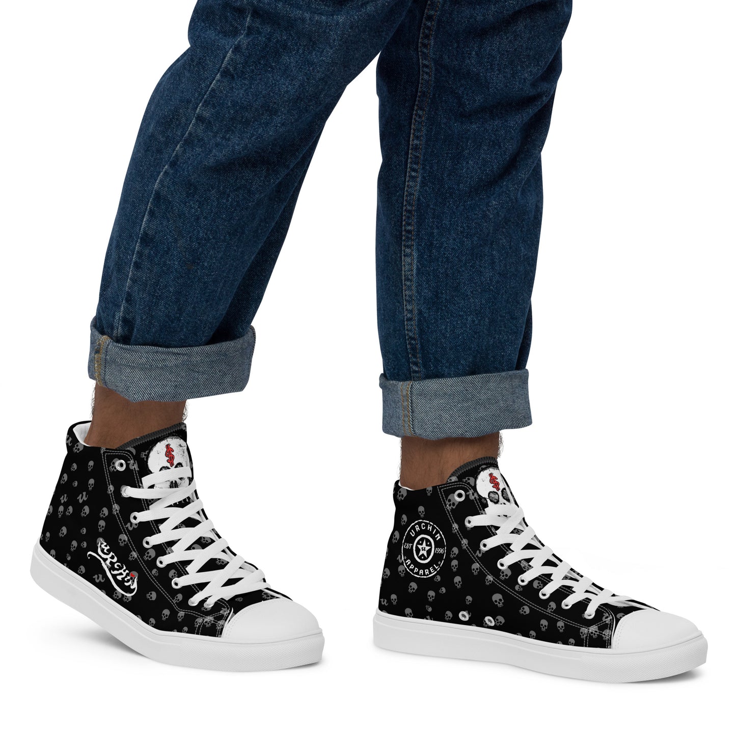 URCHIN Footwear 'SKULL STORM'. Mens high tops. Black or White Detailing Option. Choice of Sizes.
