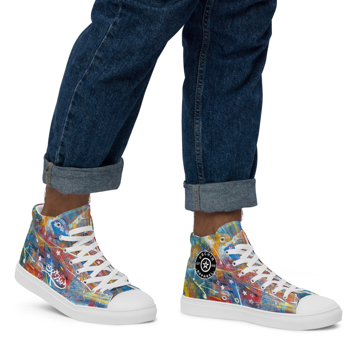 URCHIN Footwear 'FLAGS'. Mens High Tops. Black or White Detailing Option. Choice of Sizes.