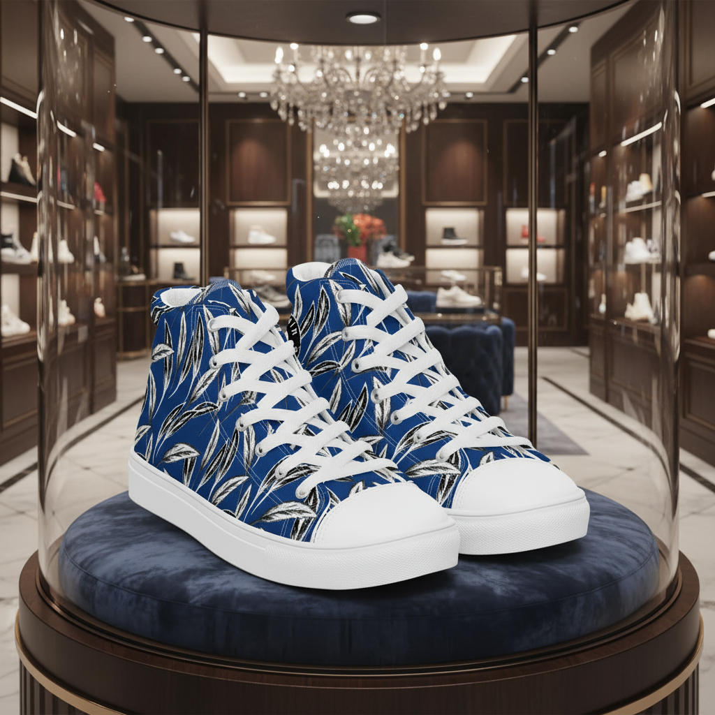 URCHIN Footwear 'U Feather'. Blue. Mens high tops. Black or White Detailing Option. Choice of Sizes.