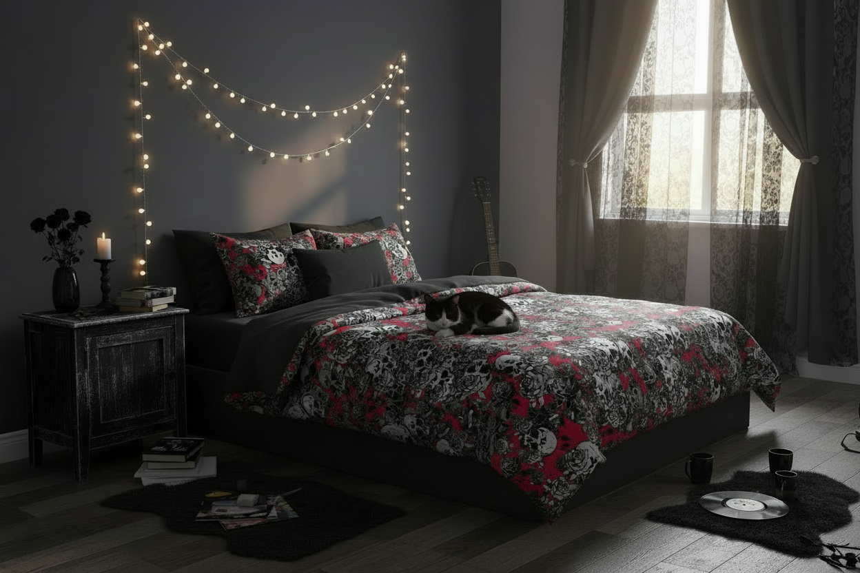 DARK URCHIN SKULL STORM 'WINE' Duvet cover