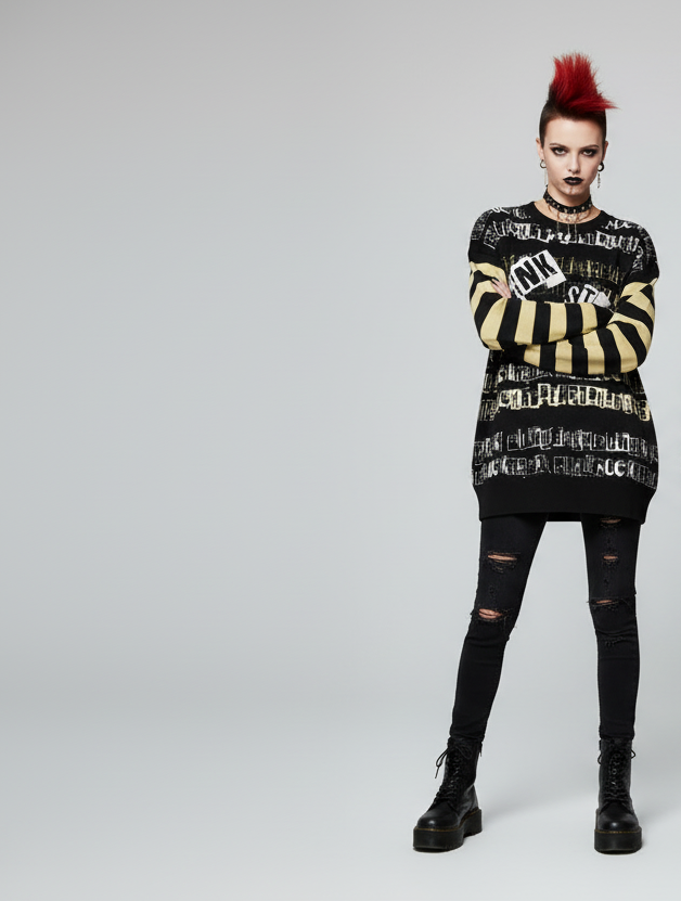 DARK URCHIN 'PUNK STATE' MENACE Unisex Relaxed fit knitted crew neck sweater.