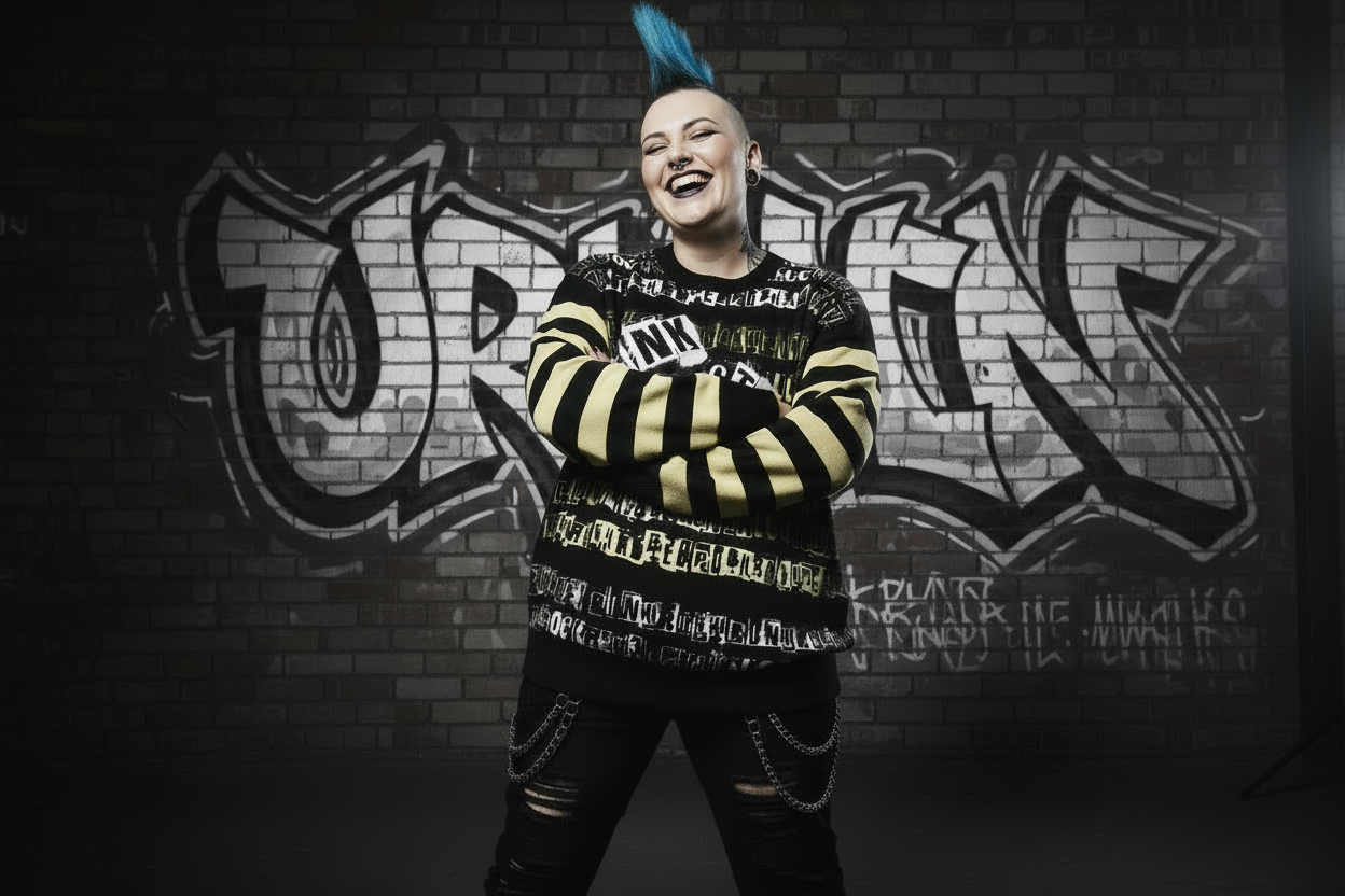 DARK URCHIN 'PUNK STATE' MENACE Unisex Relaxed fit knitted crew neck sweater.