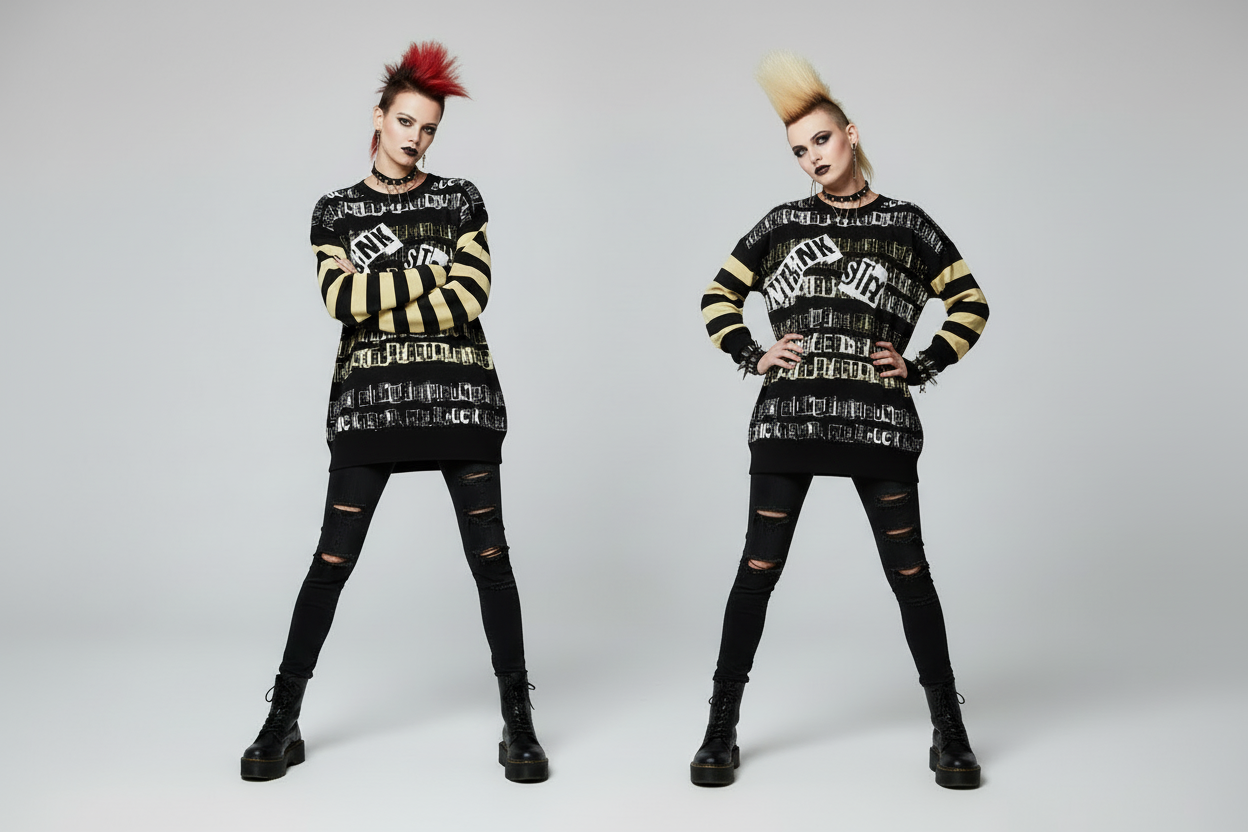 DARK URCHIN 'PUNK STATE' MENACE Unisex Relaxed fit knitted crew neck sweater.
