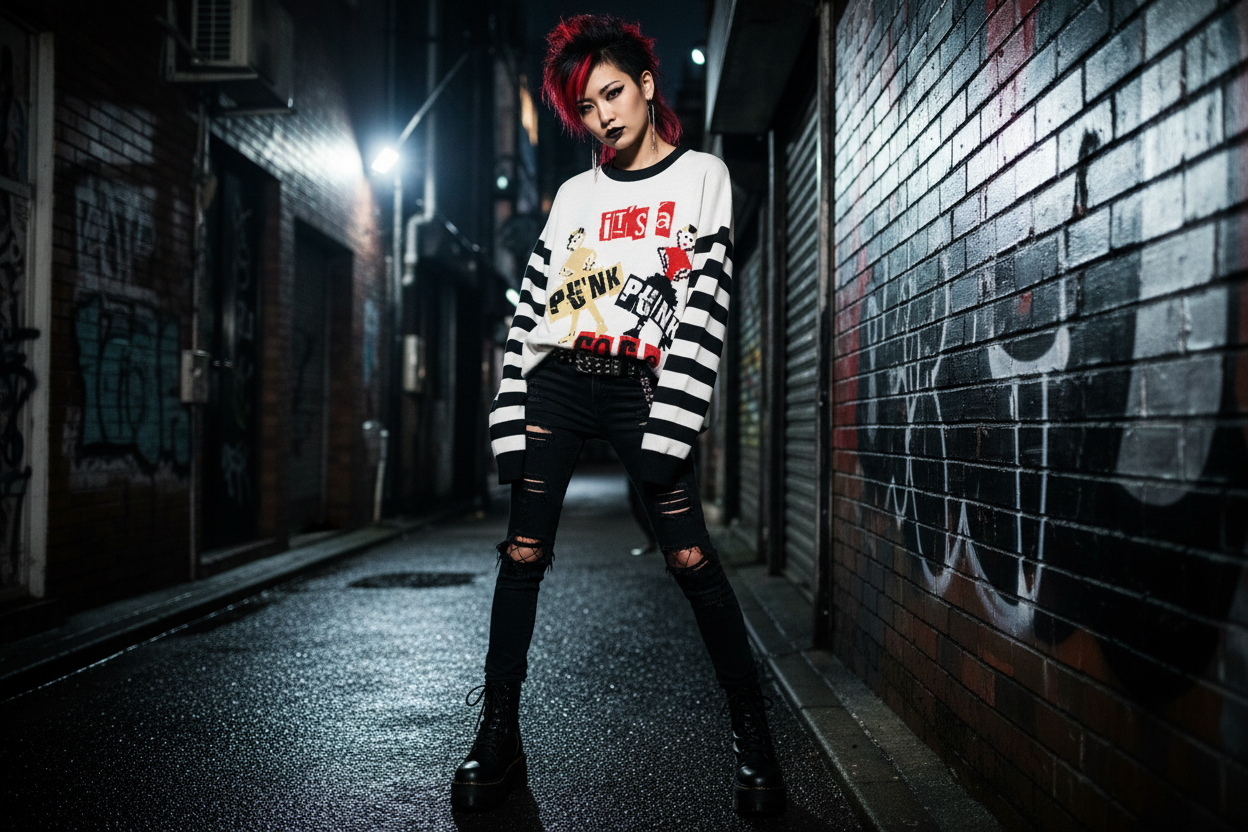 DARK URCHIN 'PUNK GO GO' Relaxed fit knitted crew neck sweater. 3 Size Options