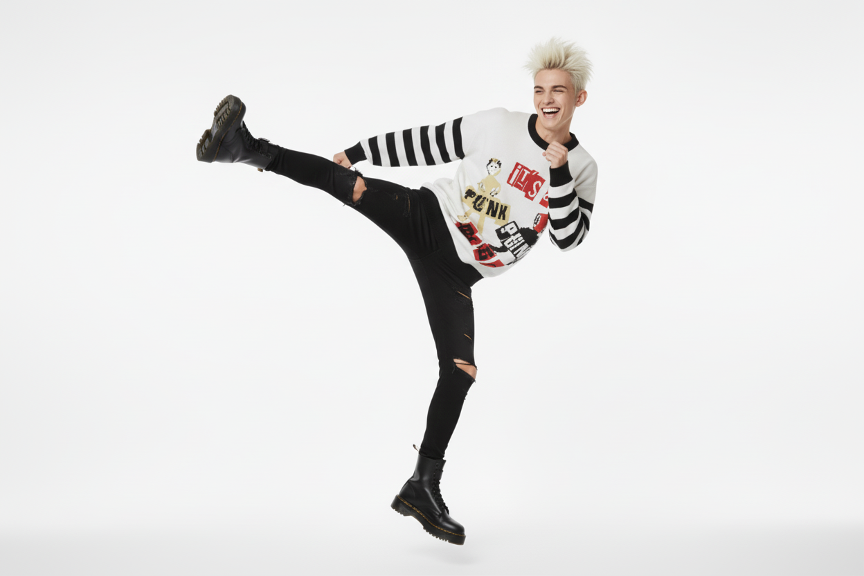DARK URCHIN 'PUNK GO GO' Relaxed fit knitted crew neck sweater. 3 Size Options