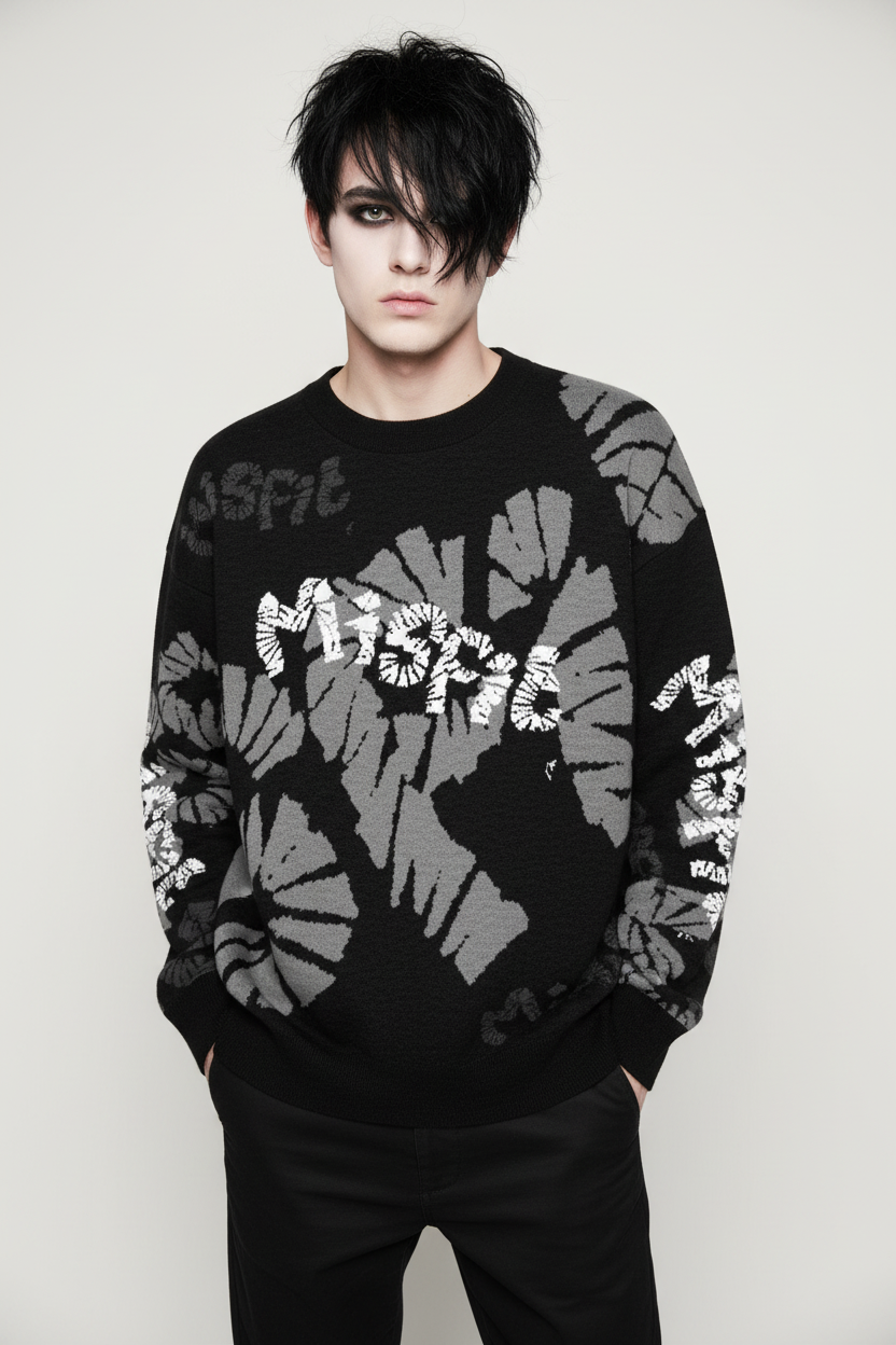 DARK URCHIN 'MISFIT' Unisex Relaxed fit knitted crew neck sweater. 4 Size Options.