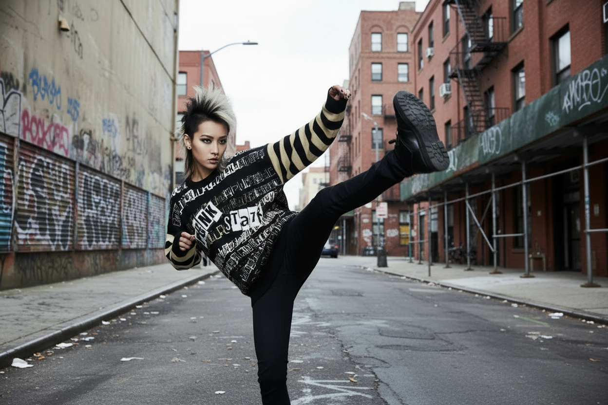 DARK URCHIN 'PUNK STATE' MENACE Unisex Relaxed fit knitted crew neck sweater.