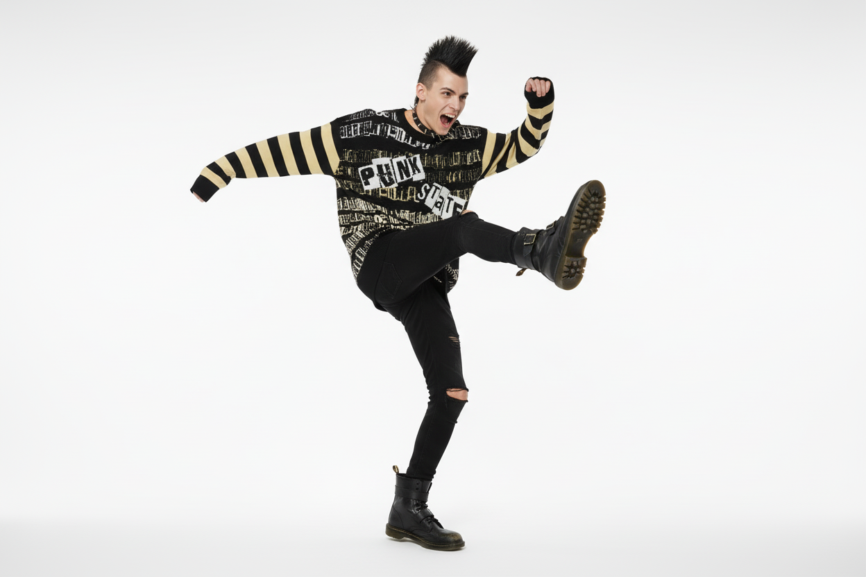 DARK URCHIN 'PUNK STATE' MENACE Unisex Relaxed fit knitted crew neck sweater.