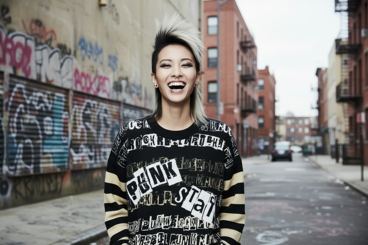 DARK URCHIN 'PUNK STATE' MENACE Unisex Relaxed fit knitted crew neck sweater.
