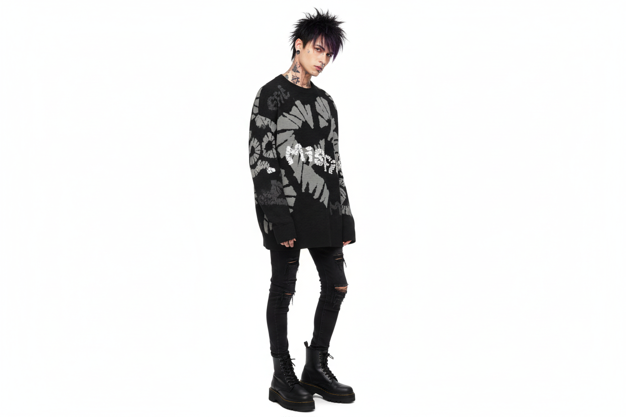DARK URCHIN 'MISFIT' Unisex Relaxed fit knitted crew neck sweater. 4 Size Options.