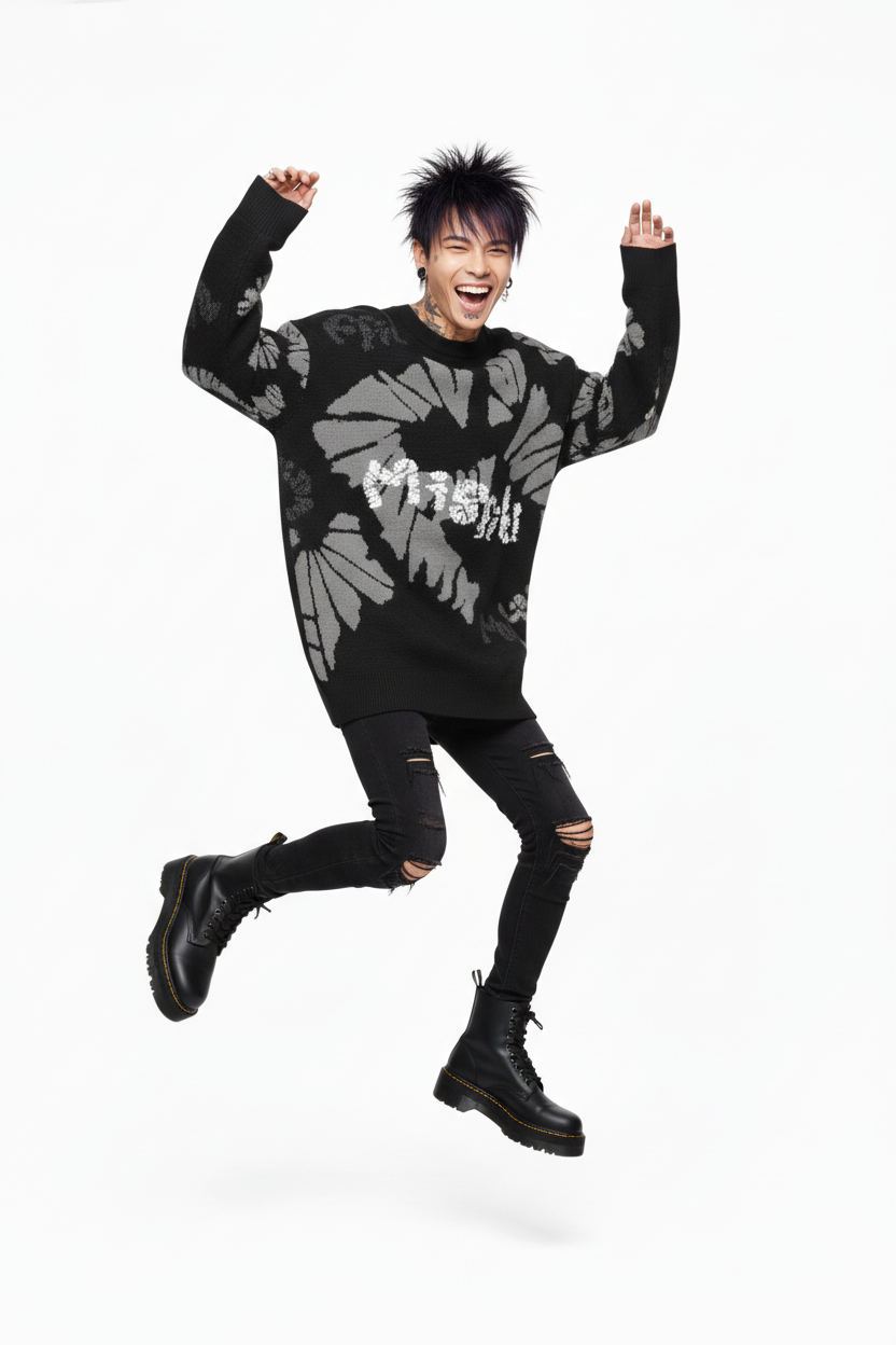 DARK URCHIN 'MISFIT' Unisex Relaxed fit knitted crew neck sweater. 4 Size Options.