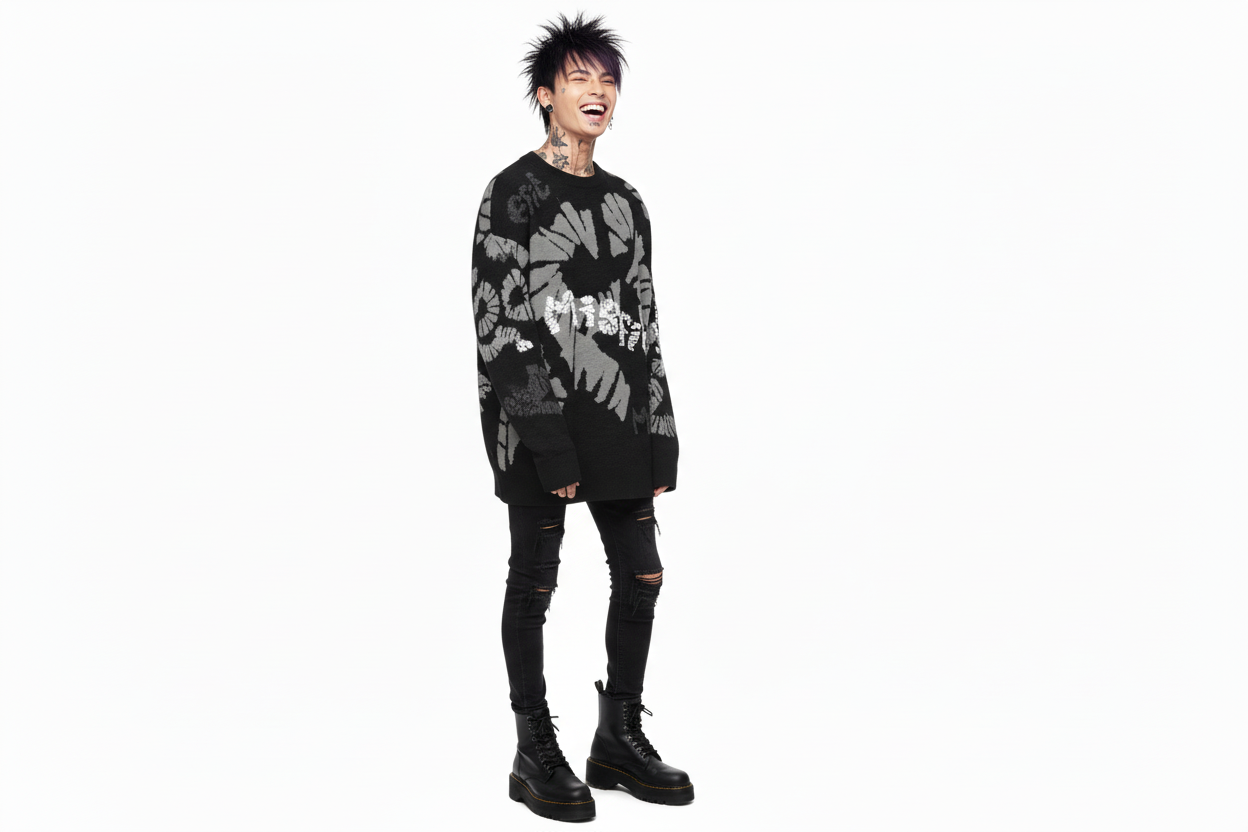 DARK URCHIN 'MISFIT' Unisex Relaxed fit knitted crew neck sweater. 4 Size Options.