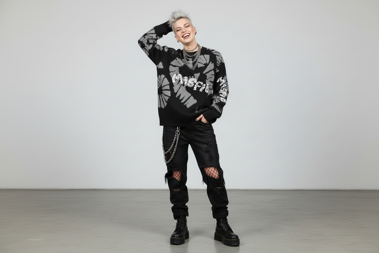 DARK URCHIN 'MISFIT' Unisex Relaxed fit knitted crew neck sweater. 4 Size Options.