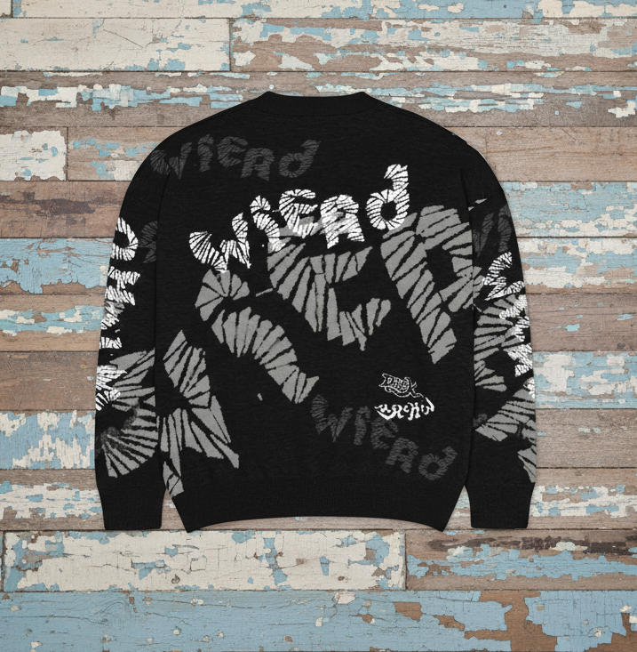 DARK URCHIN 'WiERD WiERD' Relaxed fit knitted crew neck sweater. XL