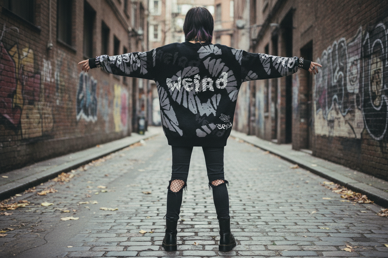 DARK URCHIN 'WEiRD WEiRD' Relaxed fit knitted crew neck sweater. XL