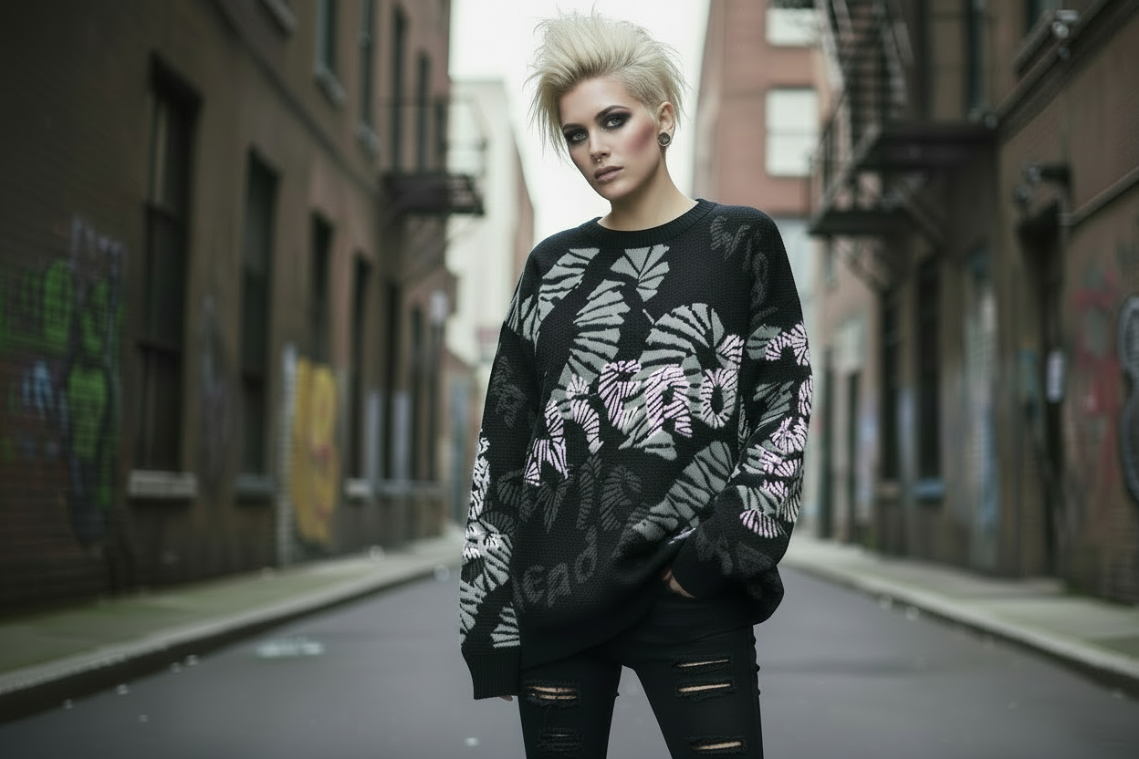 DARK URCHIN 'WiERD WiERD' Relaxed fit knitted crew neck sweater. XL