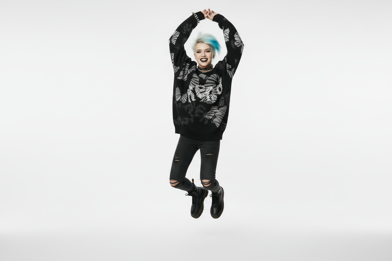 DARK URCHIN 'WiERD WiERD' Relaxed fit knitted crew neck sweater. XL