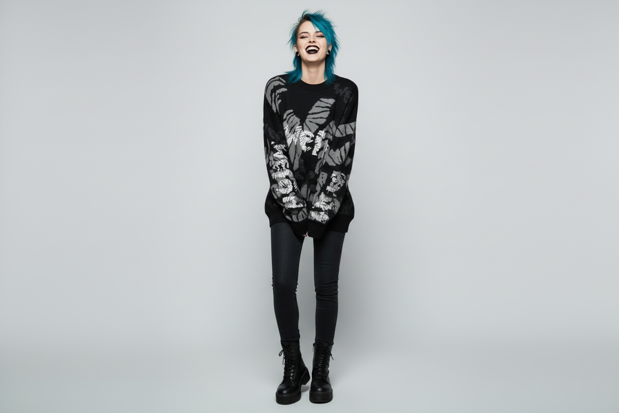 DARK URCHIN 'WEiRD WEiRD' Relaxed fit knitted crew neck sweater. XL
