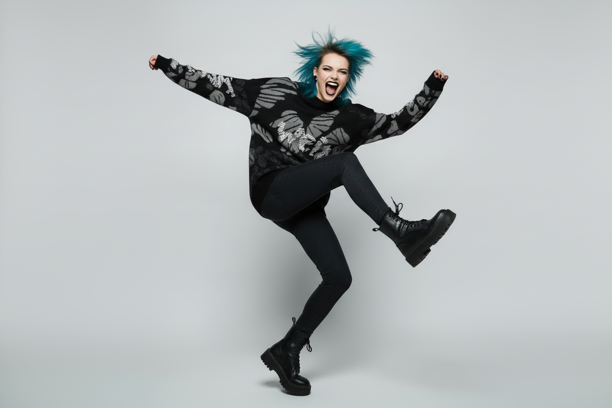 DARK URCHIN 'WEiRD WEiRD' Relaxed fit knitted crew neck sweater. XL