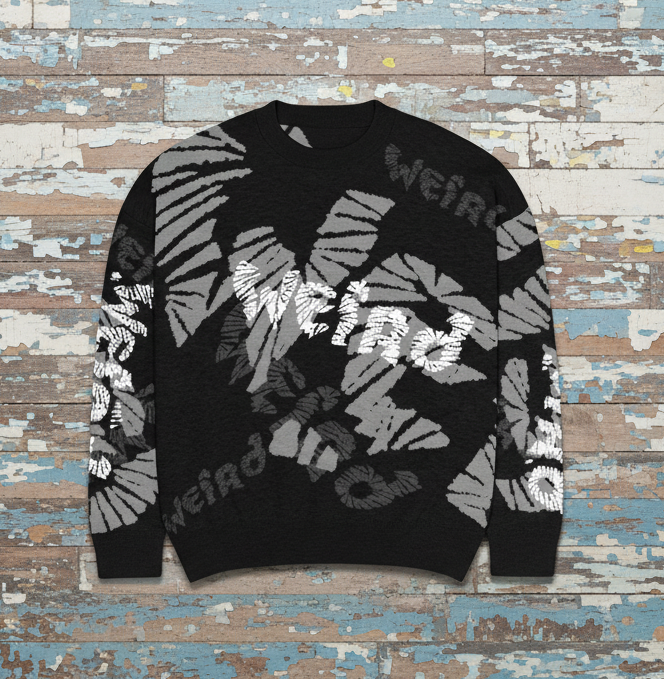 DARK URCHIN 'WEiRD WEiRD' Relaxed fit knitted crew neck sweater. XL