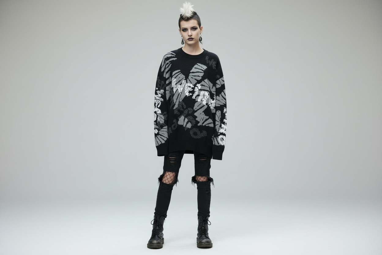 DARK URCHIN 'WEiRD WEiRD' Relaxed fit knitted crew neck sweater. XL