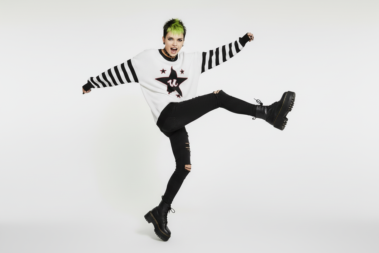 DARK URCHIN 'U STAR' MENACE Unisex Relaxed fit knitted crew neck sweater. Black Star.