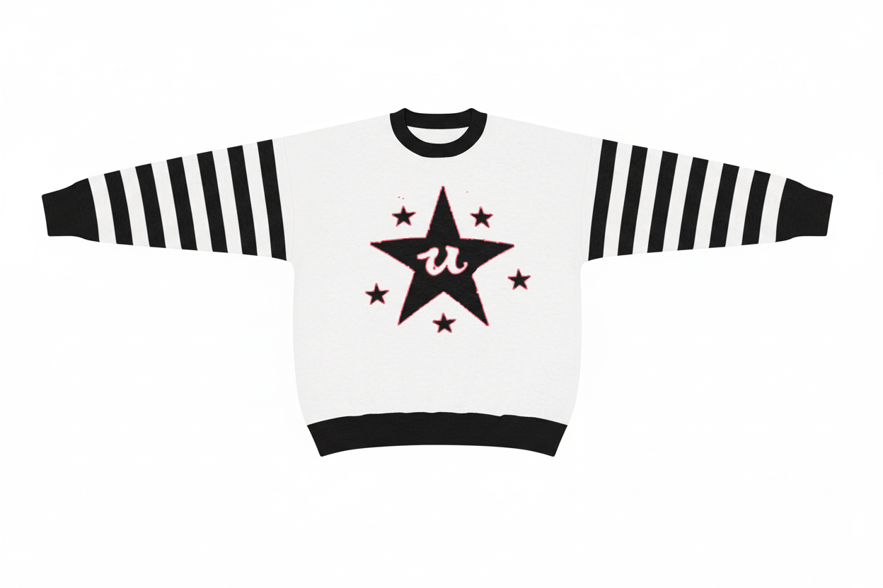 DARK URCHIN 'U STAR' MENACE Unisex Relaxed fit knitted crew neck sweater. Black Star.
