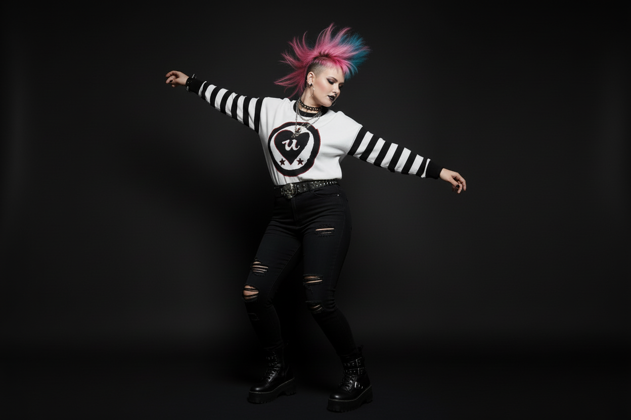 DARK URCHIN 'LOVE U' MENACE Relaxed fit knitted crew neck sweater. Black Heart. XL