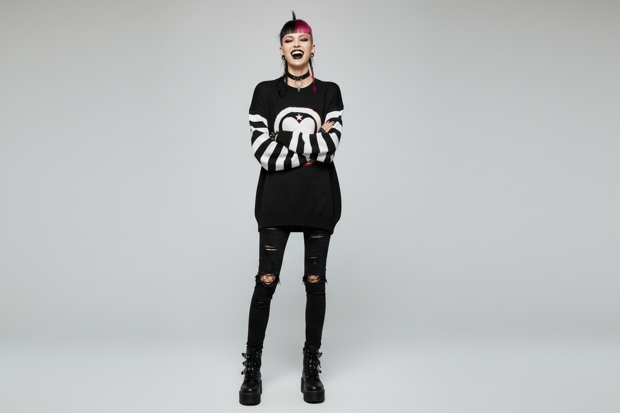 DARK URCHIN 'LOVE U' MENACE Relaxed fit knitted crew neck sweater. White Heart. XL