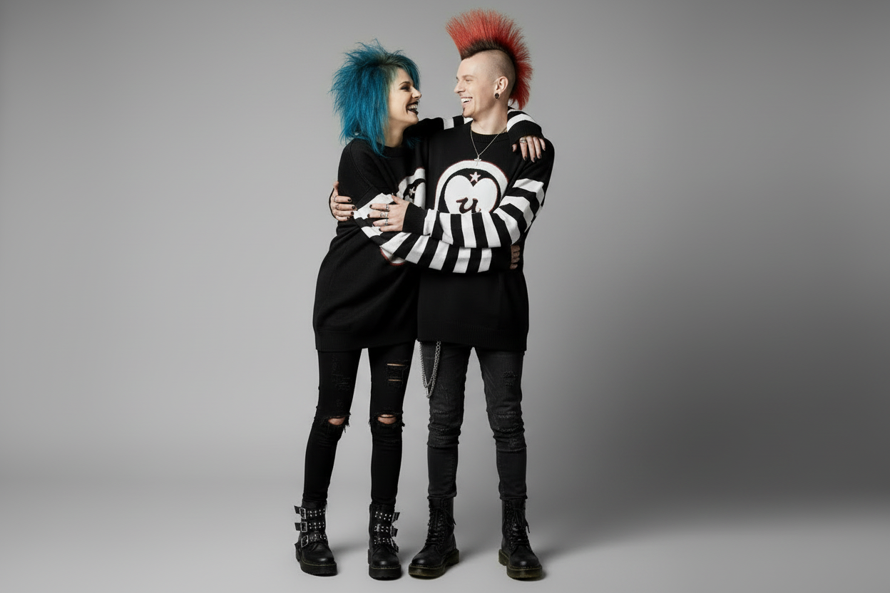 DARK URCHIN 'LOVE U' MENACE Relaxed fit knitted crew neck sweater. White Heart. XL