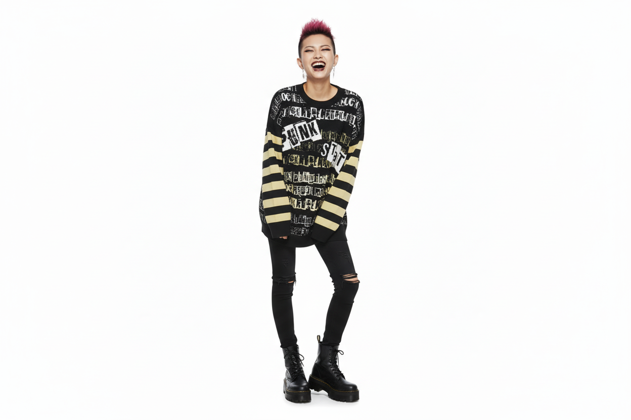 DARK URCHIN 'PUNK STATE' MENACE Unisex Relaxed fit knitted crew neck sweater.
