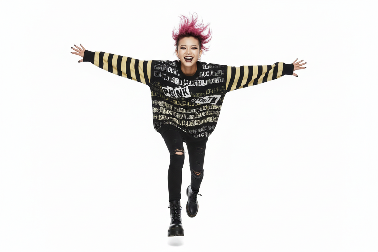 DARK URCHIN 'PUNK STATE' MENACE Unisex Relaxed fit knitted crew neck sweater.