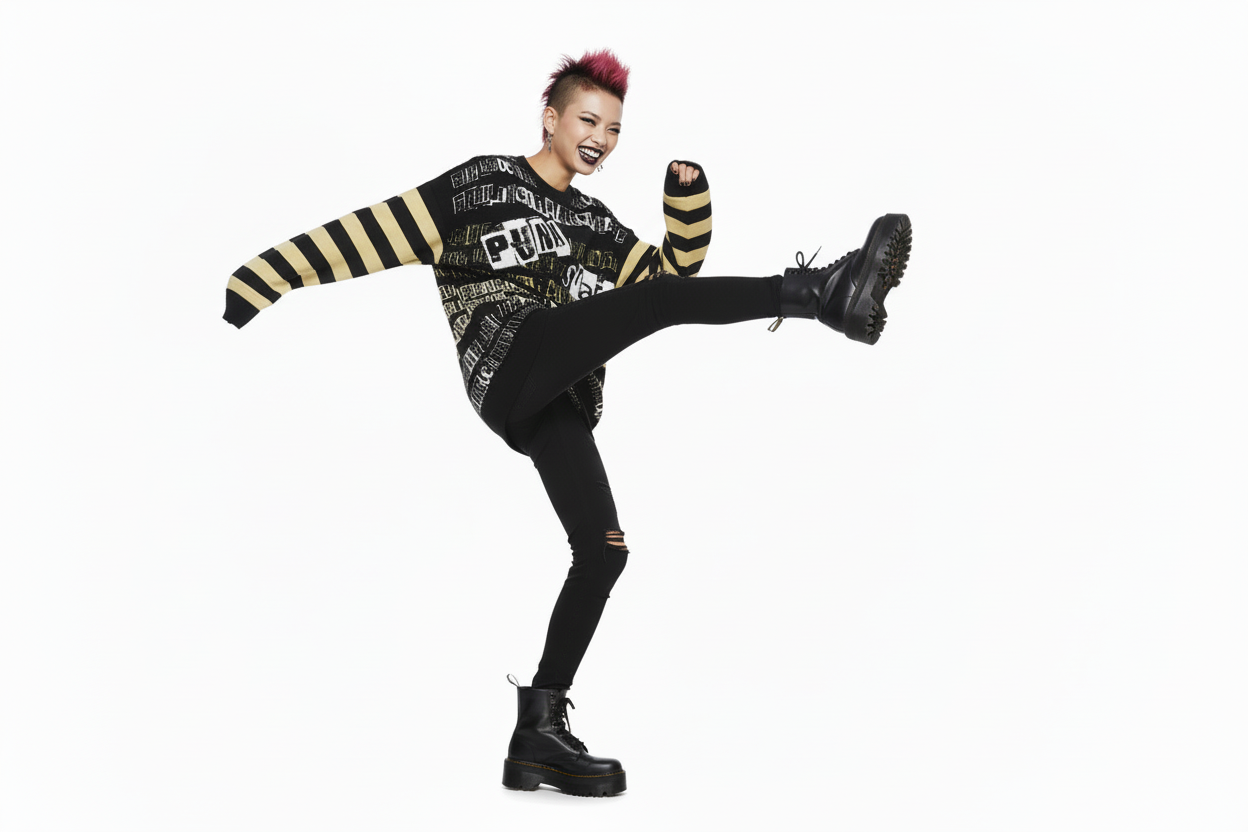 DARK URCHIN 'PUNK STATE' MENACE Unisex Relaxed fit knitted crew neck sweater.