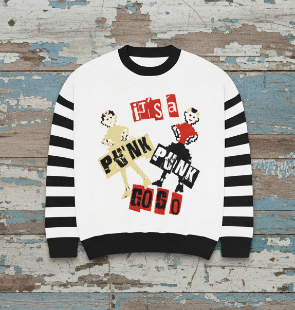 DARK URCHIN 'PUNK GO GO' Relaxed fit knitted crew neck sweater. 3 Size Options