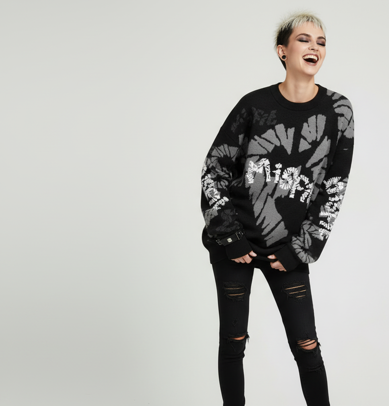 DARK URCHIN 'MISFIT' Unisex Relaxed fit knitted crew neck sweater. 4 Size Options.