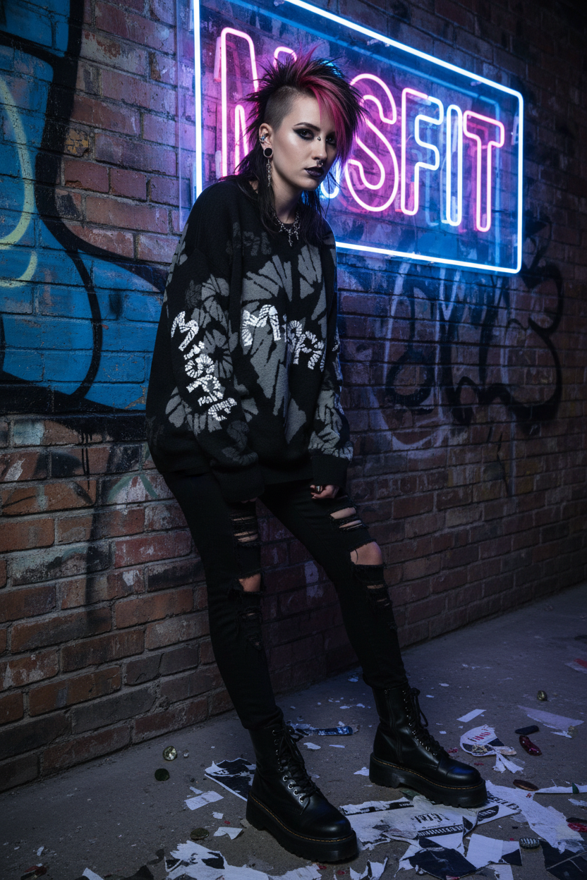 DARK URCHIN 'MISFIT' Unisex Relaxed fit knitted crew neck sweater. 4 Size Options.