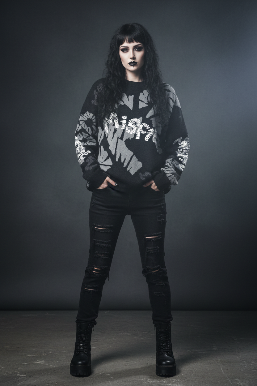 DARK URCHIN 'MISFIT' Unisex Relaxed fit knitted crew neck sweater. 4 Size Options.