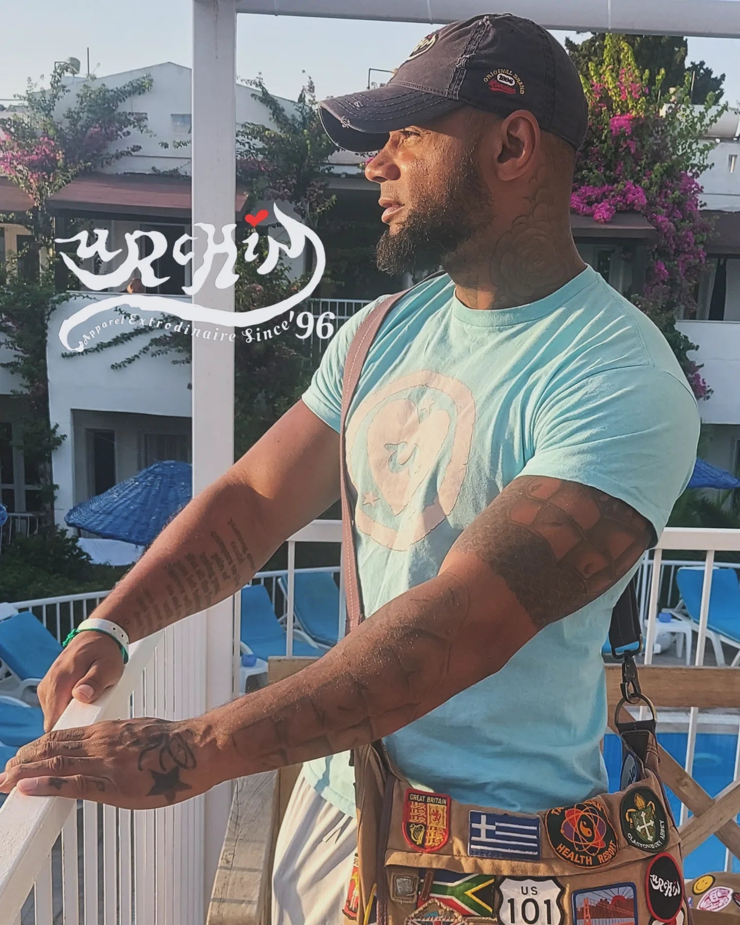 URCHIN Headwear 'Urchin 96' Logo- Baseball Cap. Gold Logo. Lightly Distressed. Embroidered front and side Design. Choice of Colours.