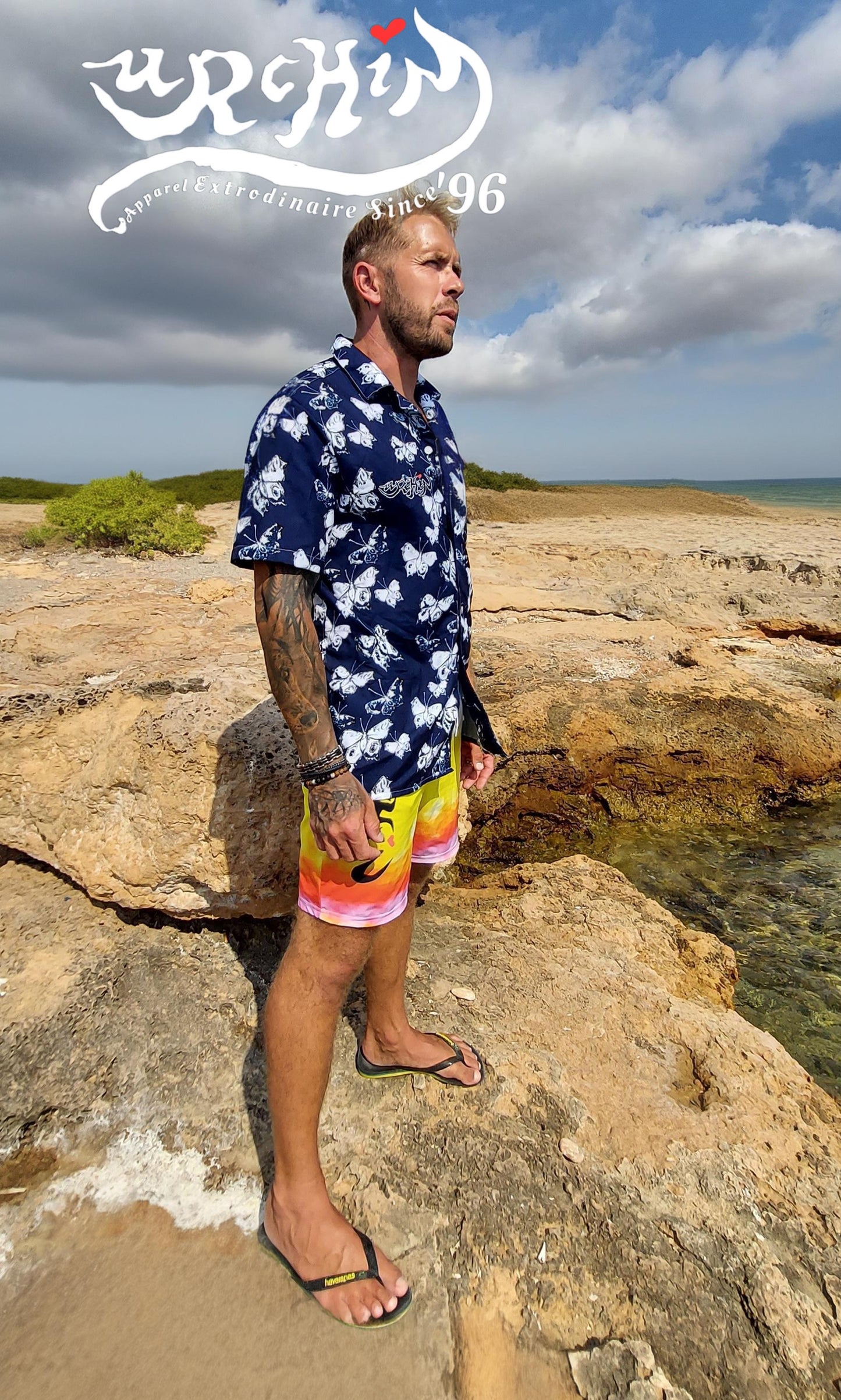 URCHIN 'U BUTTERFLY. Blueberry Unisex button shirt. Multiple Sizes.