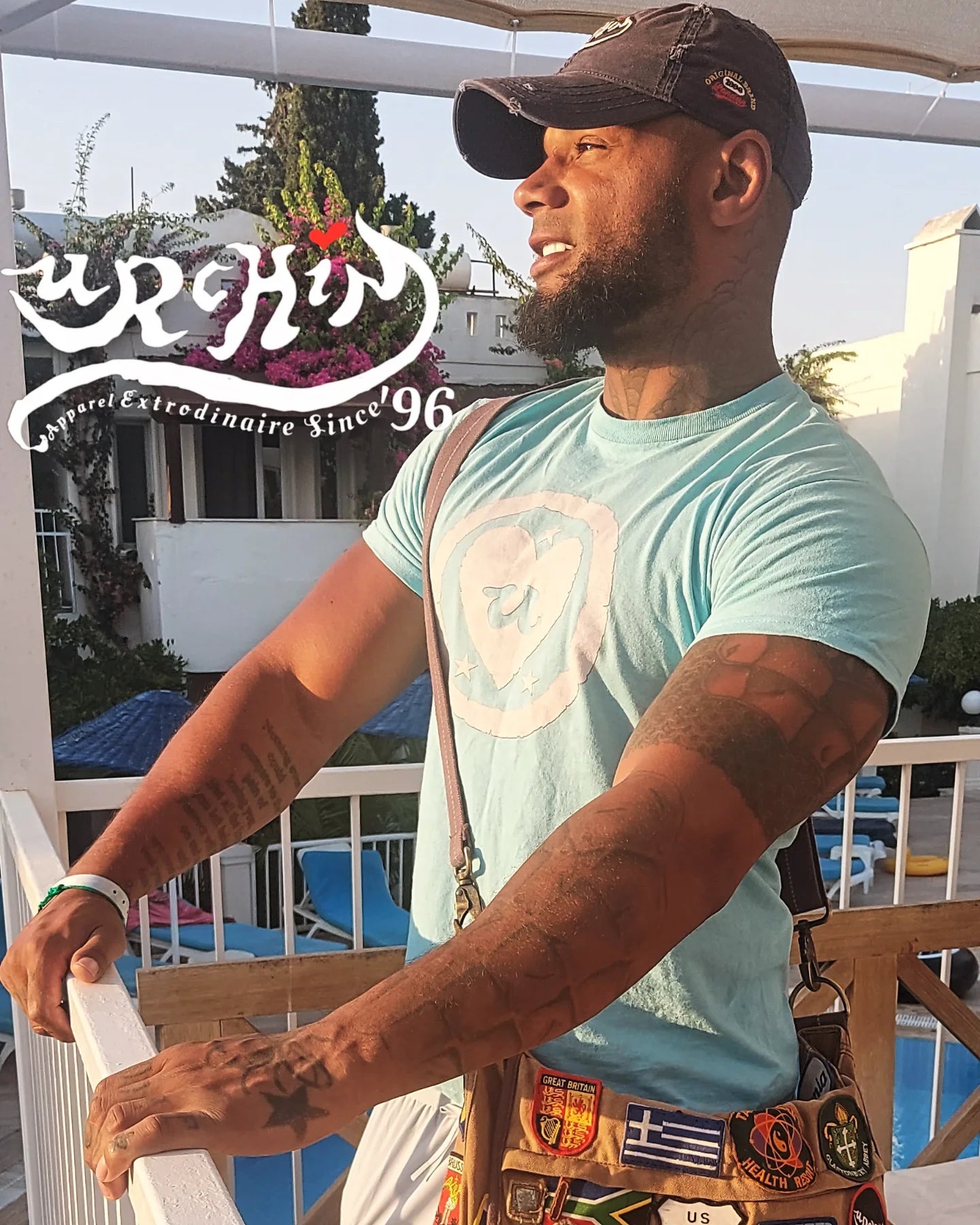 URCHIN Headwear 'Urchin 96' Logo- Baseball Cap. Gold Logo. Lightly Distressed. Embroidered front and side Design. Choice of Colours.