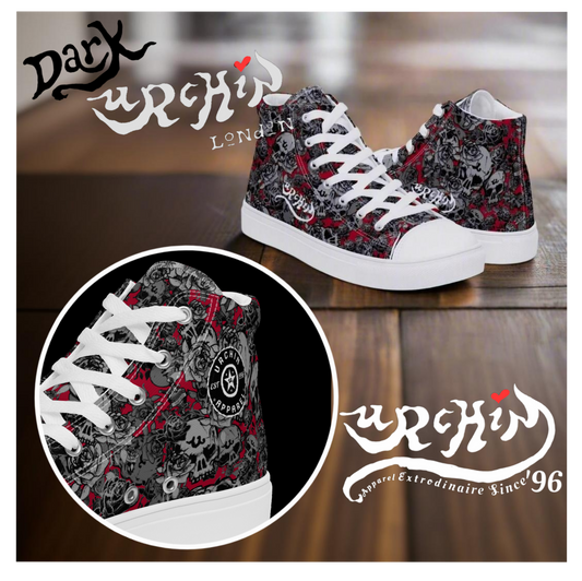 URCHIN 'U Skull Storm' Dark Grape (Deep Red). Mens Lace Up Hi Tops. Choice of Sizes.