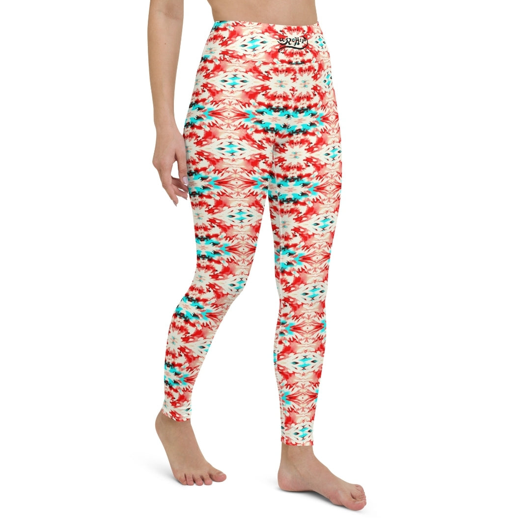 URCHIN Clothes & Sportswear 'CORAL SEA' Red and Blue Tie Dye. Yoga Leggings. Choice of Sizes.