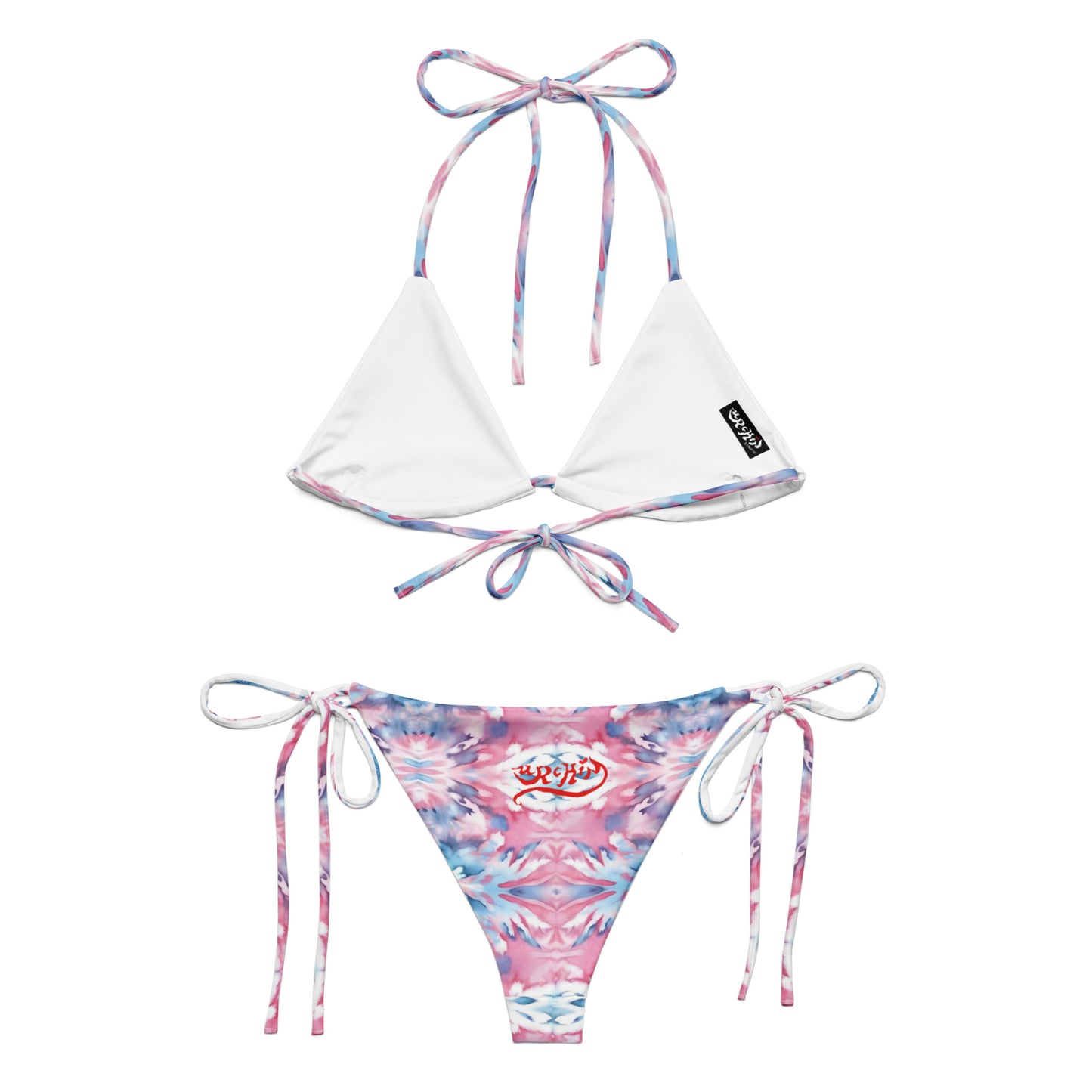 URCHIN-'CORAL SEA' Pink and Blue Tie Dye. Recycled String Tie Bikini Set.