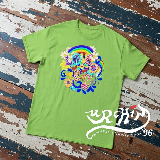 URCHIN 'LOVE IBIZA' Retro Hippy Graphic T-Shirt - Unisex '70s Summer Vibe Streetwear. Light Colours
