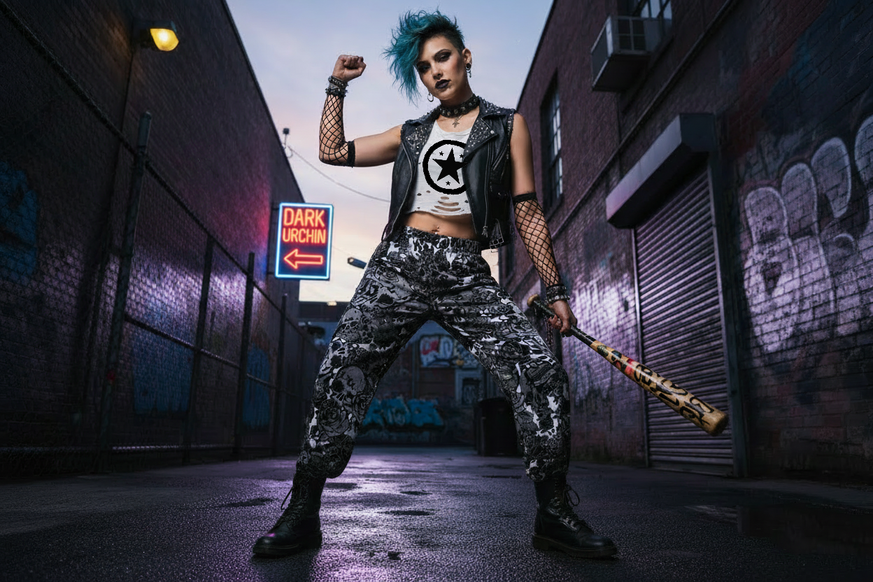 DARK URCHIN SKULL STORM 'SNOW' wide-leg pants/trousers. Unisex.