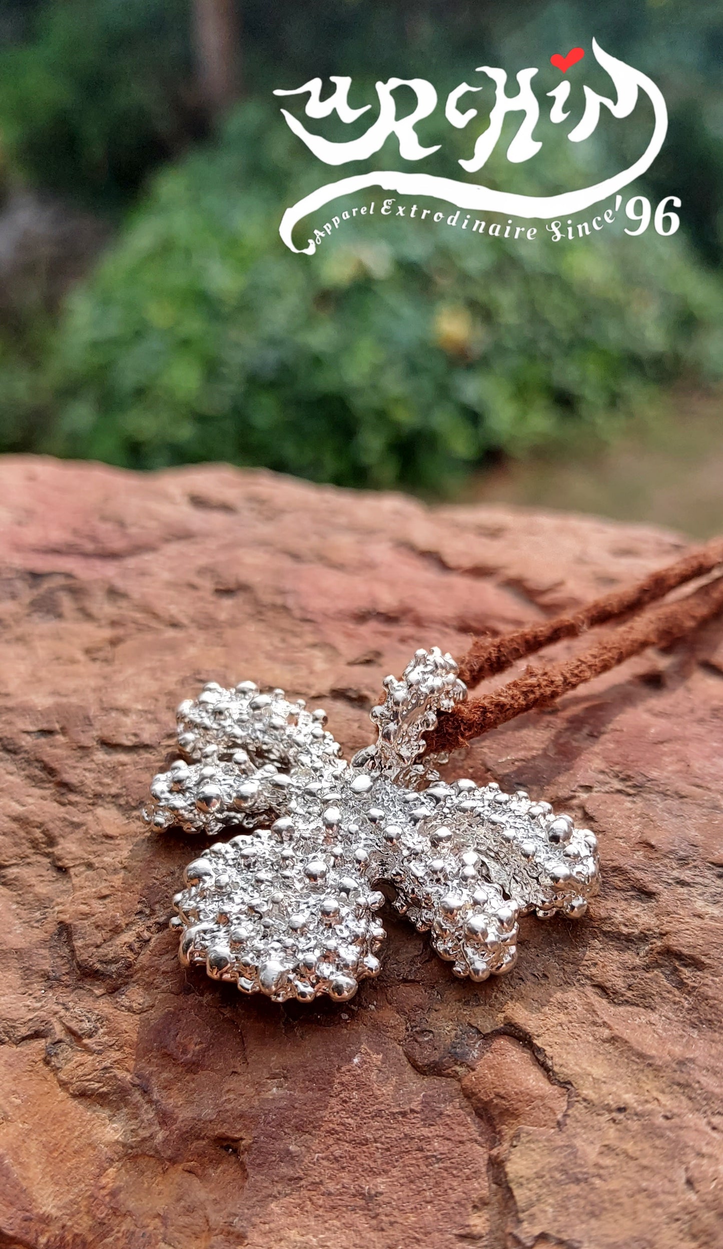 URCHIN Jewellery -'Encrusted Tsuba' Solid Silver Pendant. Hallmarked. Hand Made in the UK. Choice of Cord.