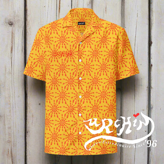 URCHIN 'U FIREWORK'. RED/MANGO Unisex button shirt. Multiple Sizes.